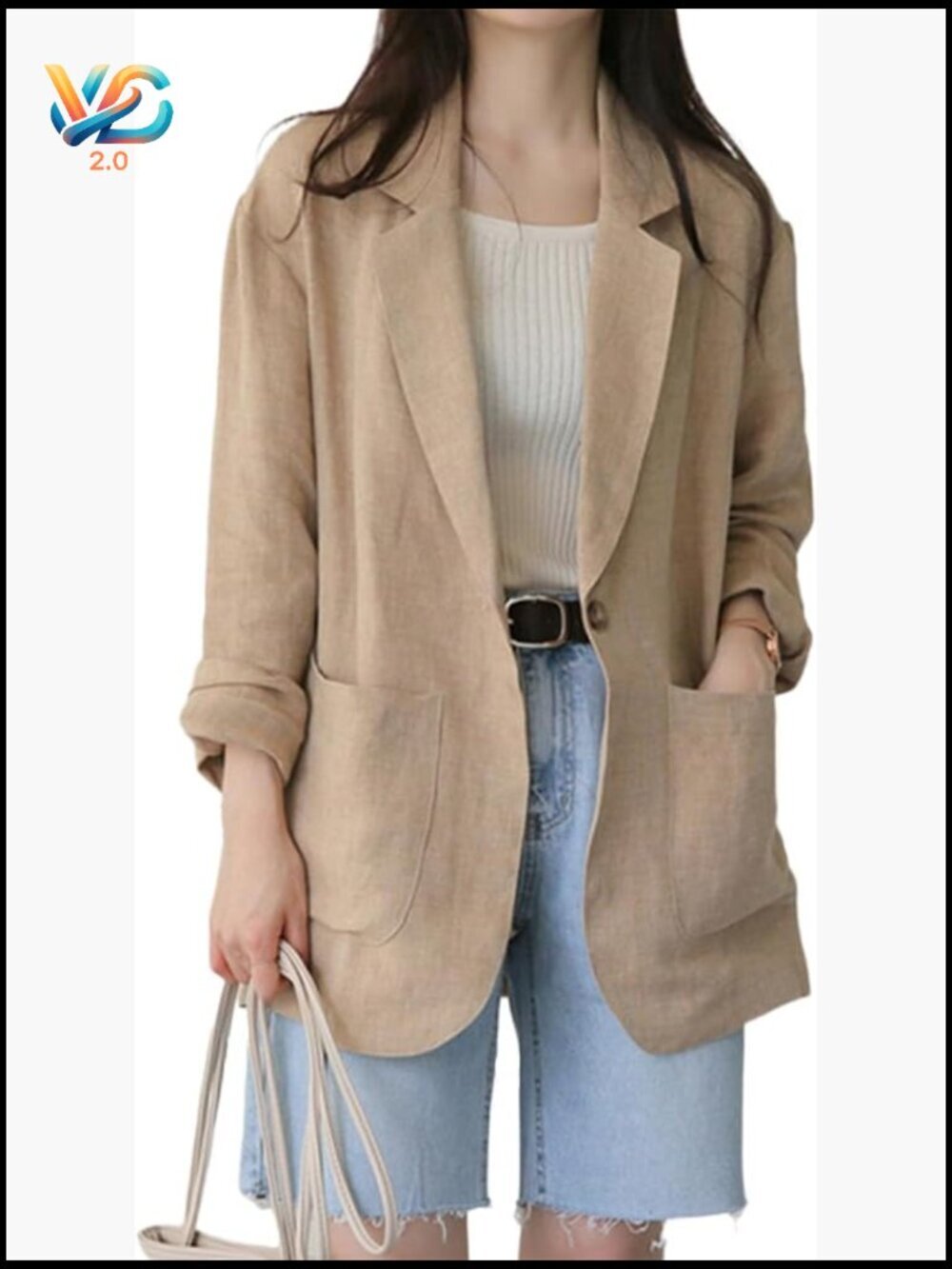 Linen Blend Blazer Lightweight Long Sleeve Casual Work Jacket